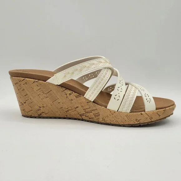 Skechers Beverlee Tiger Posse Sandals Luxe Foam Women's Sz 6 Wedge Strappy White - Picture 4 of 15